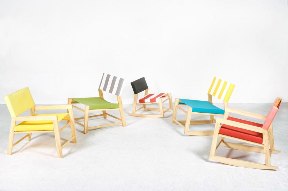 sillones y mecedoras de madera y tela de toldo